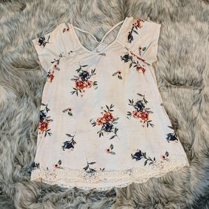 2 for $10 Floral top with lace ruffle